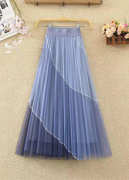 Black Wrinkled Patchwork Elastic Waist Tulle Skirt Spring