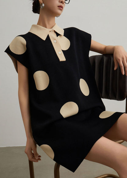 Unique Black Dot Peter Pan Collar Patchwork Knit Dresses Summer