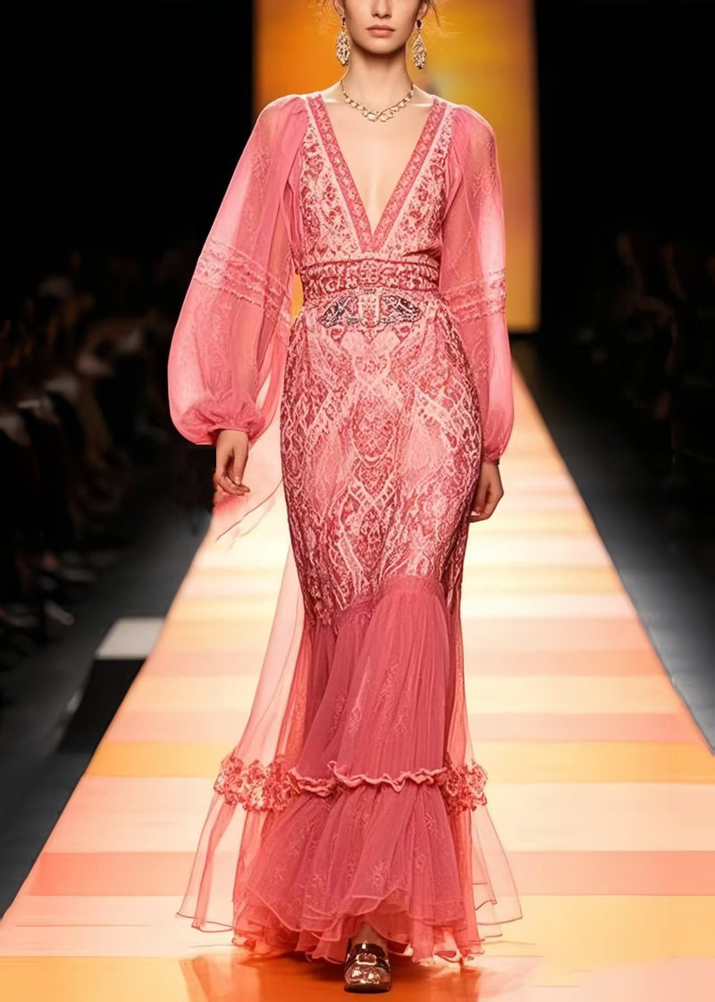 Rose Cinched Patchwork Lace Vestidos Dresses Cloak Sleeves