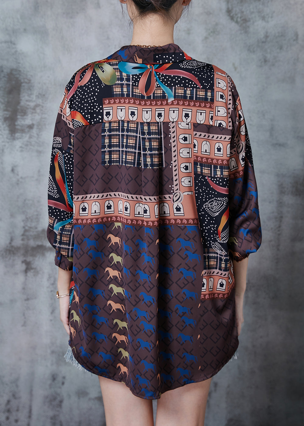 Chocolate Character Print Chiffon Shirts Spring