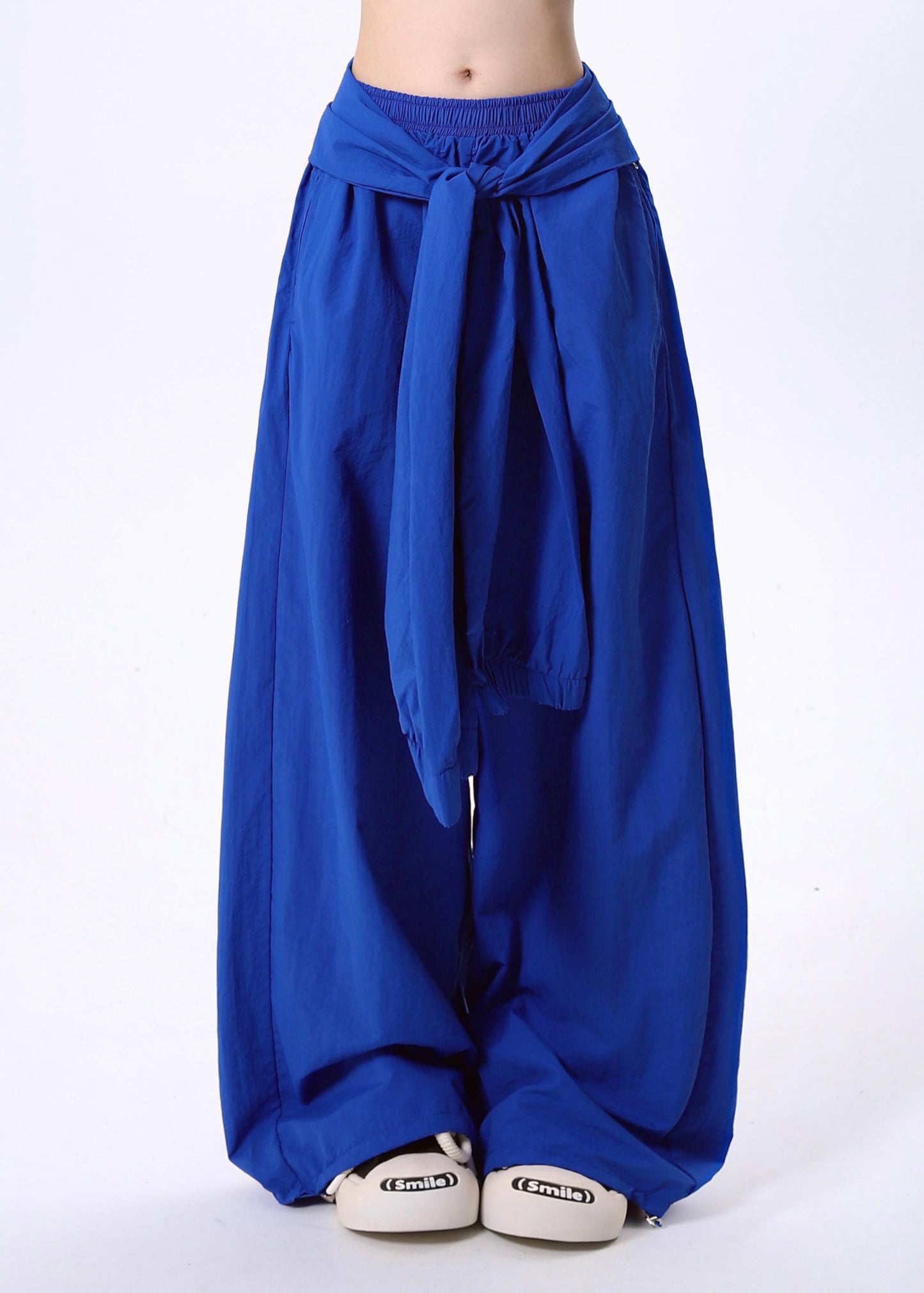Blue Oversized Cotton Straight Pants Spring