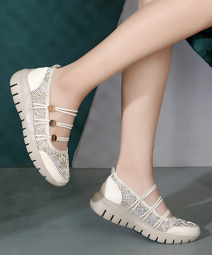 Comfy Beige Breathable Mesh Splicing Wedge Heels Sandals