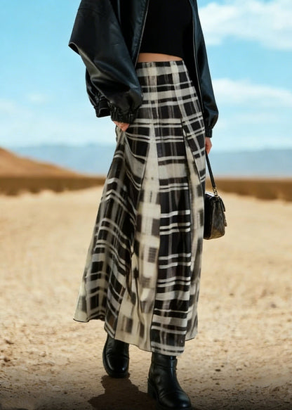 Black White Plaid a Line Skirt Spring