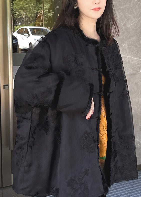 Beige Embroidered Mink Hair Patchwork Fine Cotton Filled Coat Winter