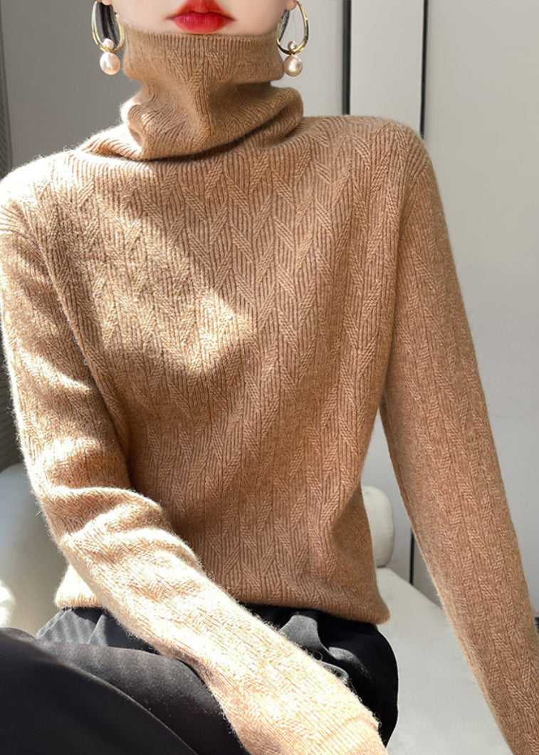 Green Hign Neck Patchwork Woolen Knit Sweaters Top Fall