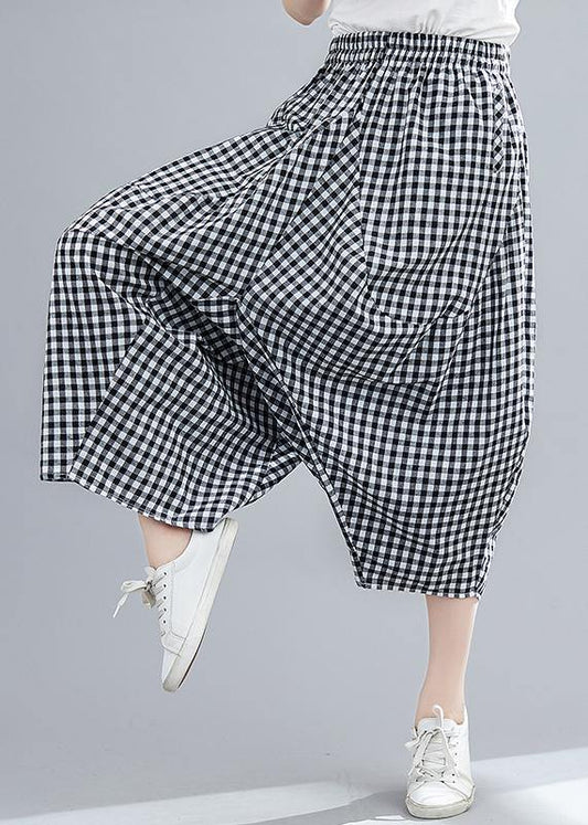 Stitched Black Plaid Large Capris