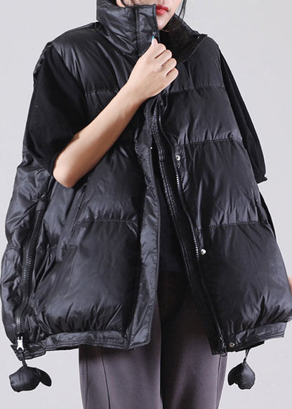 Black Zippered Duck Down Sleeveless Down Vest