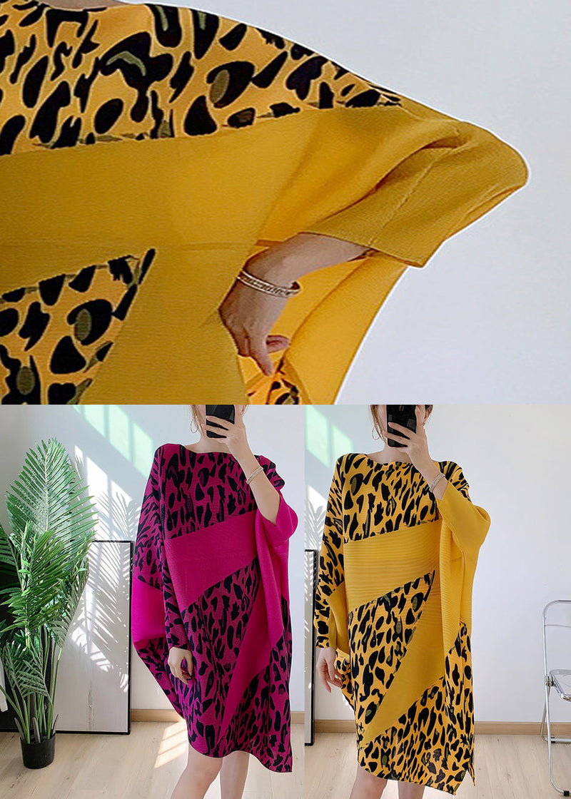 Yellow O-neck Asymmetrical Patchwork Dresses Batwing Sleeve