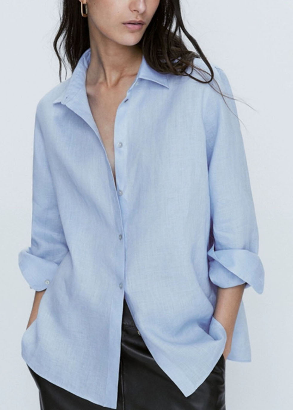 Brief Baby Blue Peter Pan Collar Button Shirt Fall