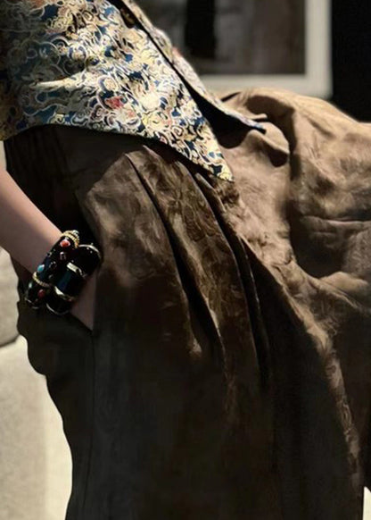 Print Button Pockets Silk Two-piece Set Sleeveless Summer