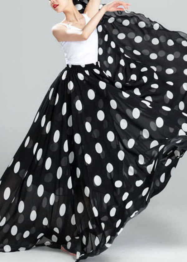 Black Dot Print Exra Large Hem Chiffon Skirts Summer