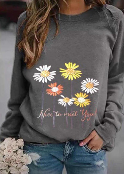 Nice to Meet You' & Daisy Print Sweatshirt