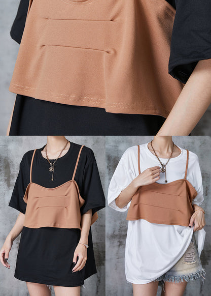 White Patchwork Cotton Fake Two Piece Tank Oversized Summer