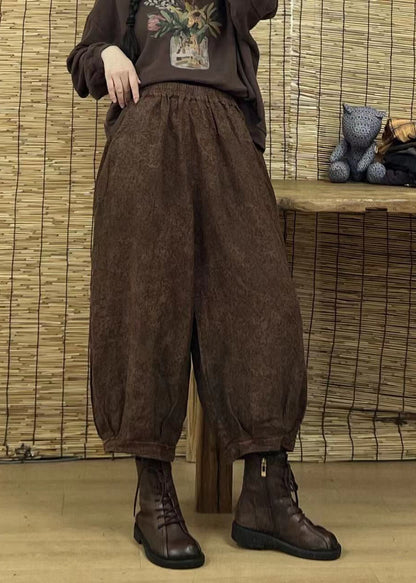 Black Elastic Waist Pockets Print Harem Pants Spring