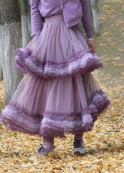 Purple Exra Large Hem Patchwork Tulle Skirt Spring