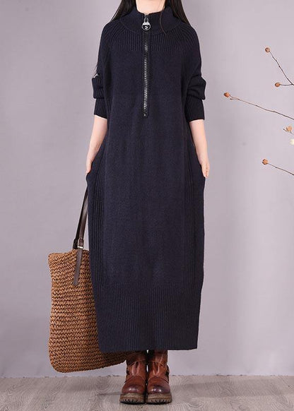 Diy Zippered Pockets Spring Clothes for Pattern Black Loose Dresses