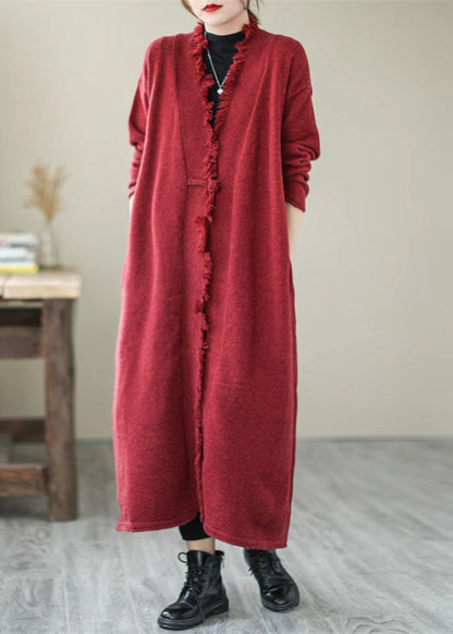 Chocolate Button Knit Coats Long Sleeve