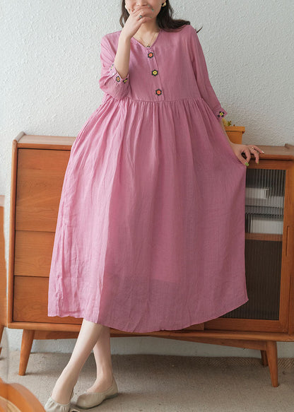 Rose Linen Long Dress and Spaghetti Strap Dress Two Pieces Set Embroideried Short Sleeve
