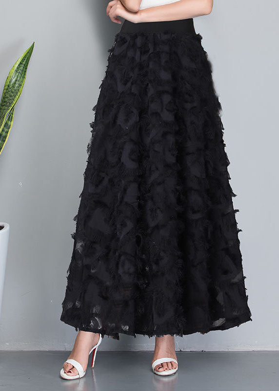Black Tasseled Patchwork High Waist Chiffon Skirt Spring