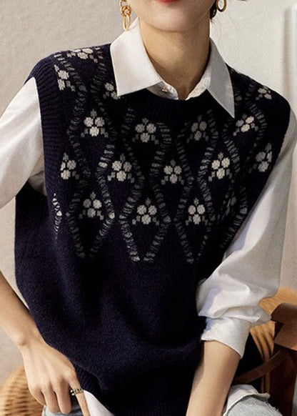 Camel O Neck Jacquard Woolen Vest Sleeveless Fall