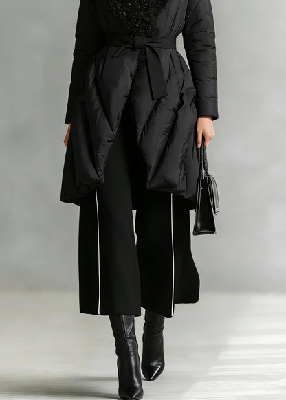 Art Black Patchwork Faux Fur Peter Pan Collar Cotton Winter Down Coat