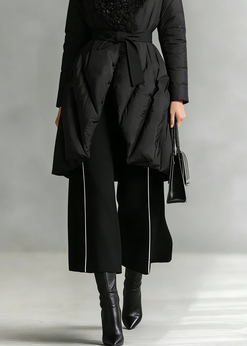 Art Black Patchwork Faux Fur Peter Pan Collar Cotton Winter Down Coat