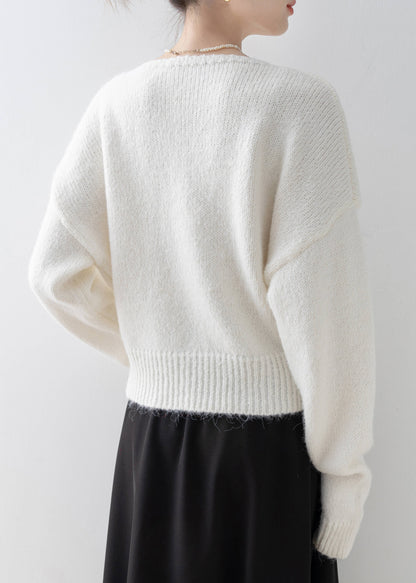 Fine White O Neck Zircon Knit Sweaters Spring