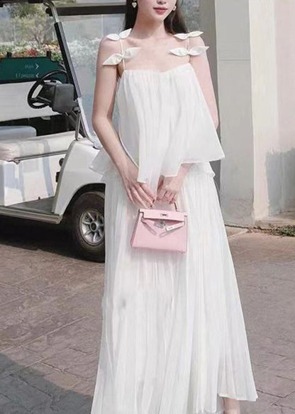White Suspender Top and Skirts Chiffon Two-piece Set for Summer