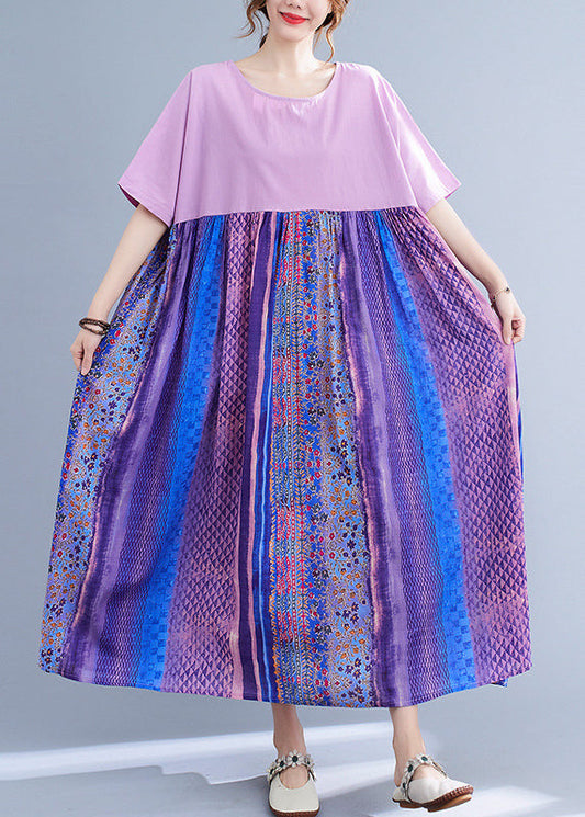 Llight Purple Patchwork Print Maxi Dress Summer