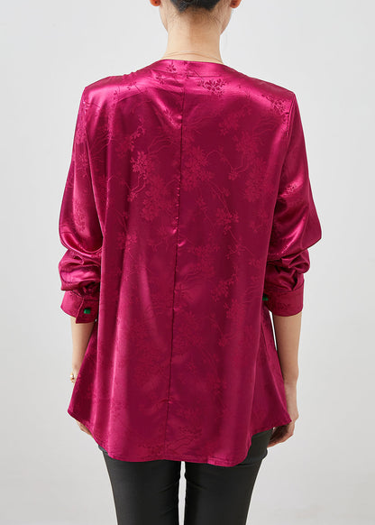 Rose Jacquard Slim Fit Silk Shirt Top Fall