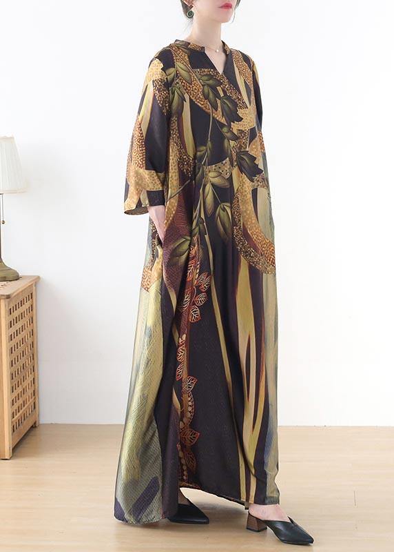 Yellow Print Pockets Summer Chiffon Dress