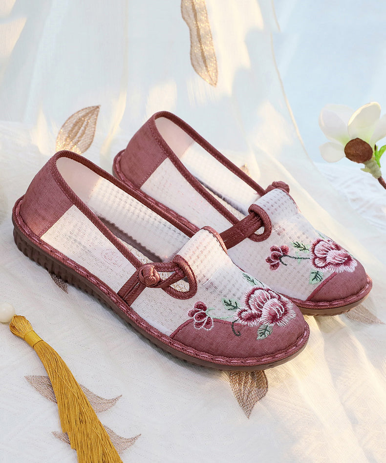 Comfortable Red Flats Cotton Fabric Splicing Embroideried