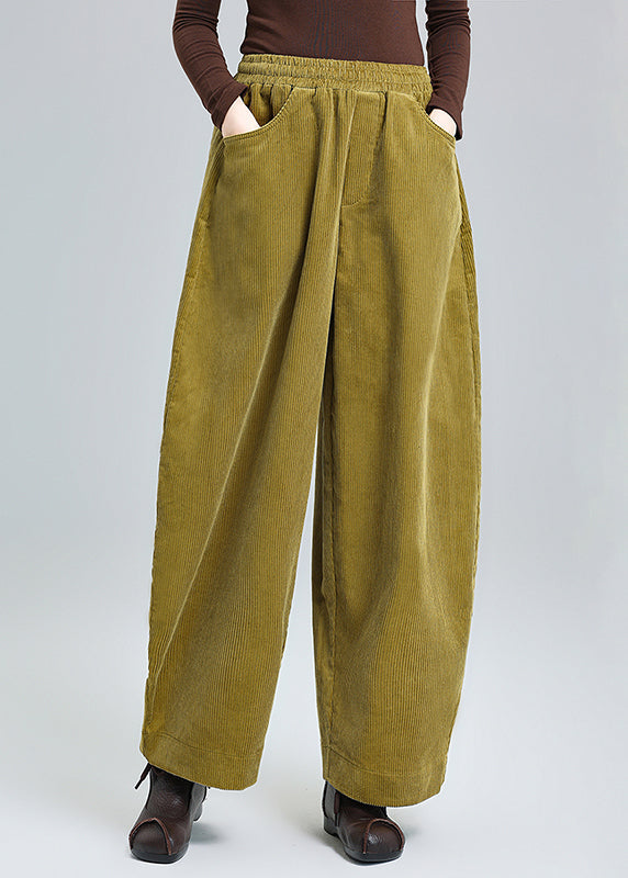 Grass Green Oversized Pockets Corduroy Pants Spring