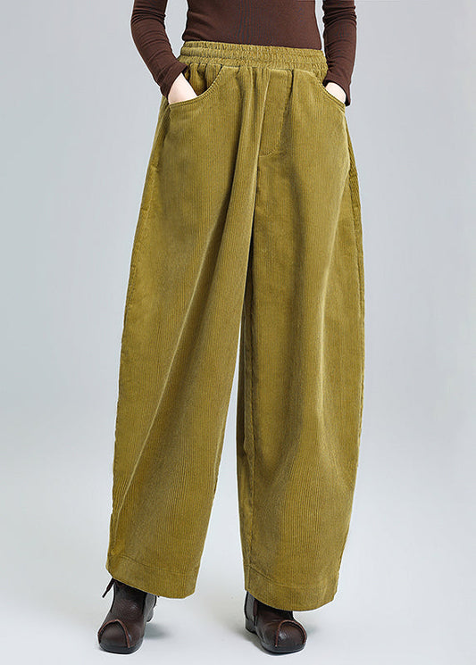 Grass Green Oversized Pockets Corduroy Pants Spring