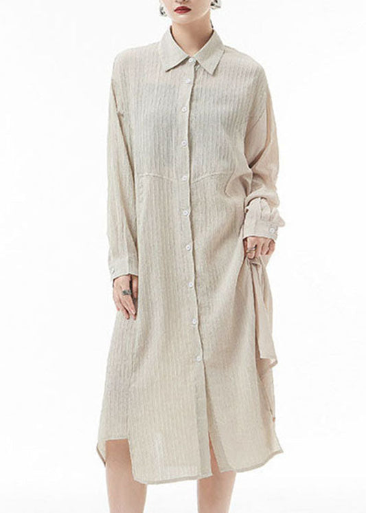 Loose Apricot Asymmetrical Design Peter Pan Collar Shirt Dresses Spring