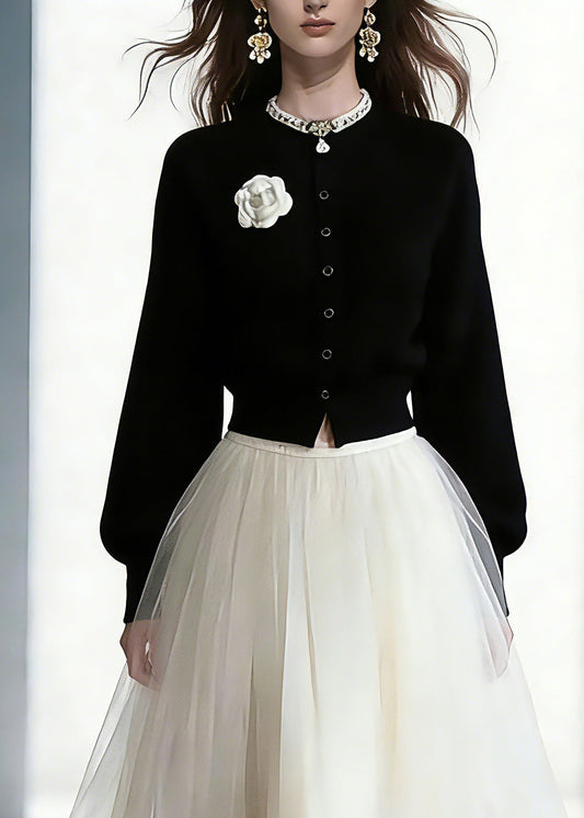 Cotton Knit Cardigans and Tulle Maxi Skirts Two Piece Set Spring