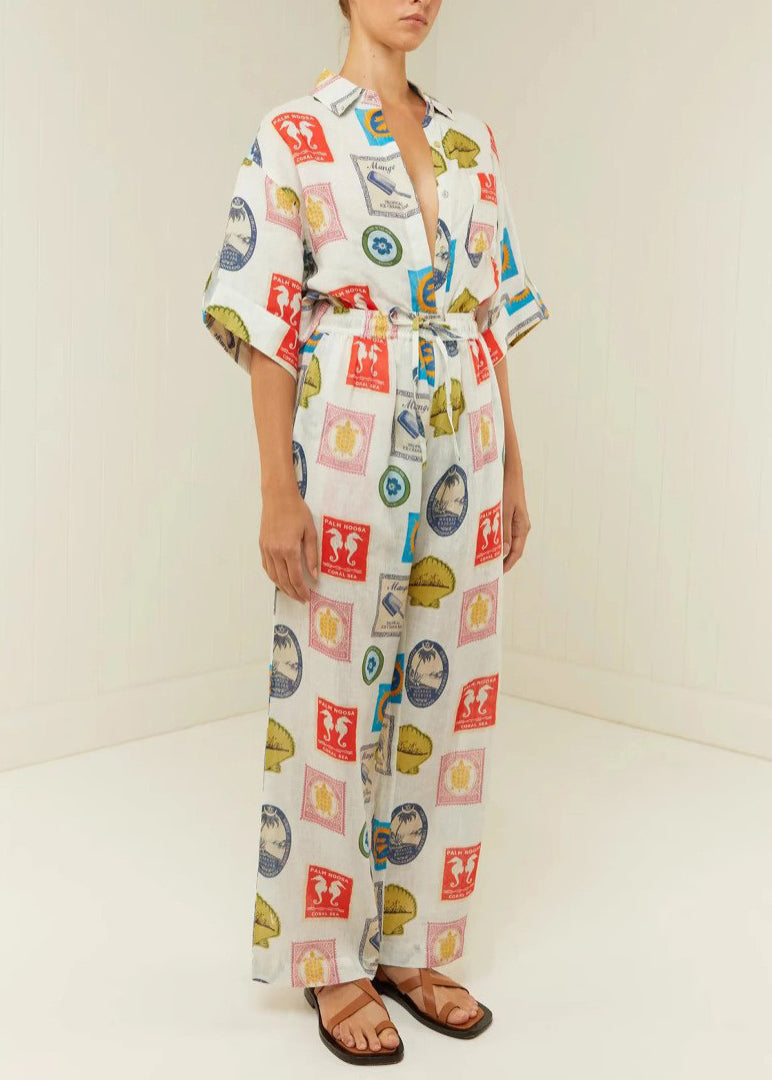 Peter Pan Collar Print Tops and Pants Two Piece Set Outfits Summer
