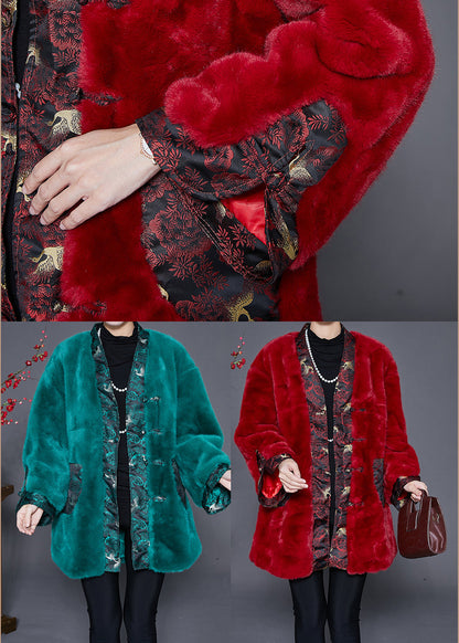 Peacock Green Oversized Patchwork Faux Fur Coats Winter