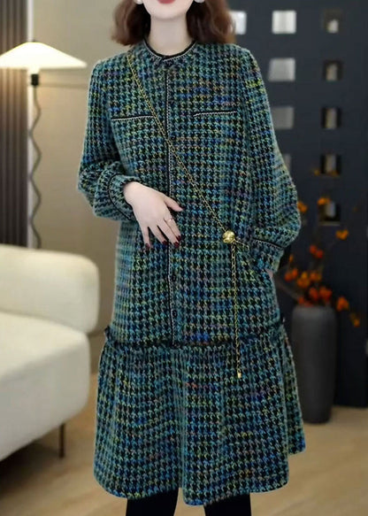 Green Print Woolen Day Dresses Spring