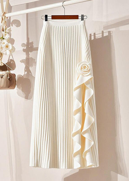 Organic Beige Striped Patchwork Knit Maxi Skirt Spring