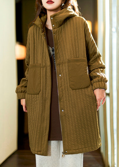 Green Hooded Pockets Patchwork Cotton Coat Spring