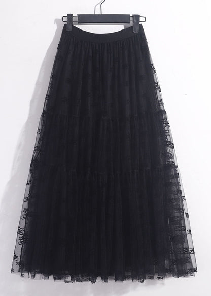 New Black Pleated Tulle Skirt High Waist