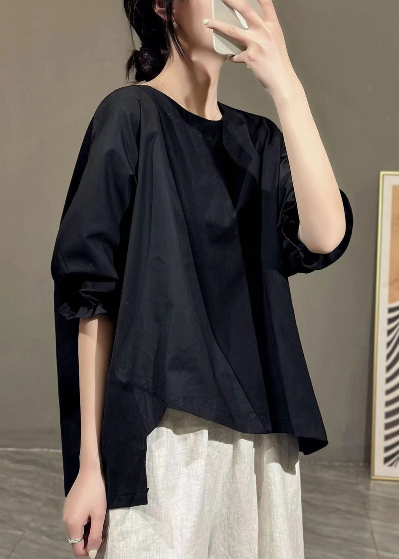 Army Green Asymmetrical Ruffled Cotton T Shirt Half Sleeve