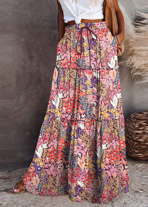 Ruffled Patchwork Pockets High Waist Maxi Skirt Summer