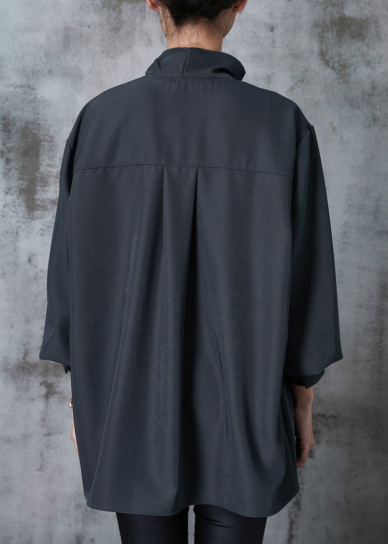 Original Design Grey Turtle Neck Oversized Cotton Shirt Fall