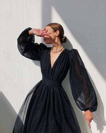 Dot Patchwork a Line Chiffon Dresses Spring