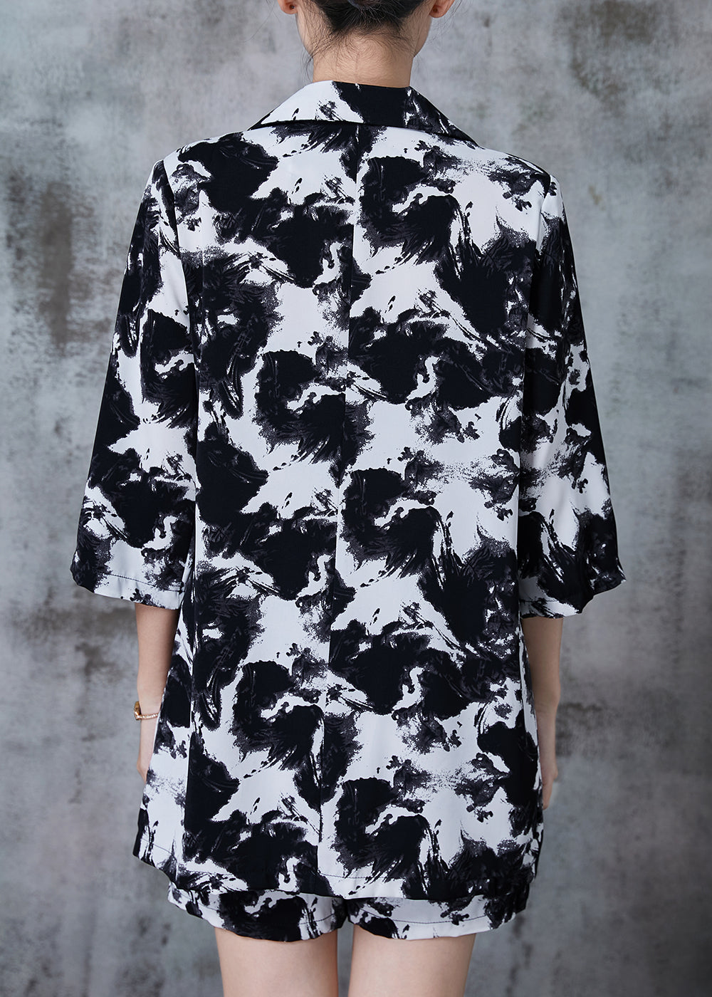 Natural Black and White Ink Painting Oversized Chiffon Sets 2 Pieces Fall