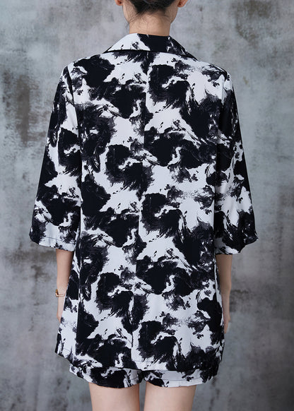 Natural Black and White Ink Painting Oversized Chiffon Sets 2 Pieces Fall