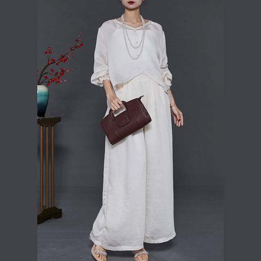 Milk White Chiffon Two Pieces Set Low High Design Summer