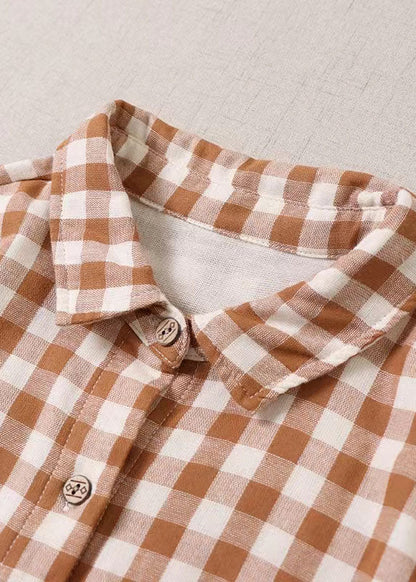 Orange Ruffled Pockets Plaid Dress Spring